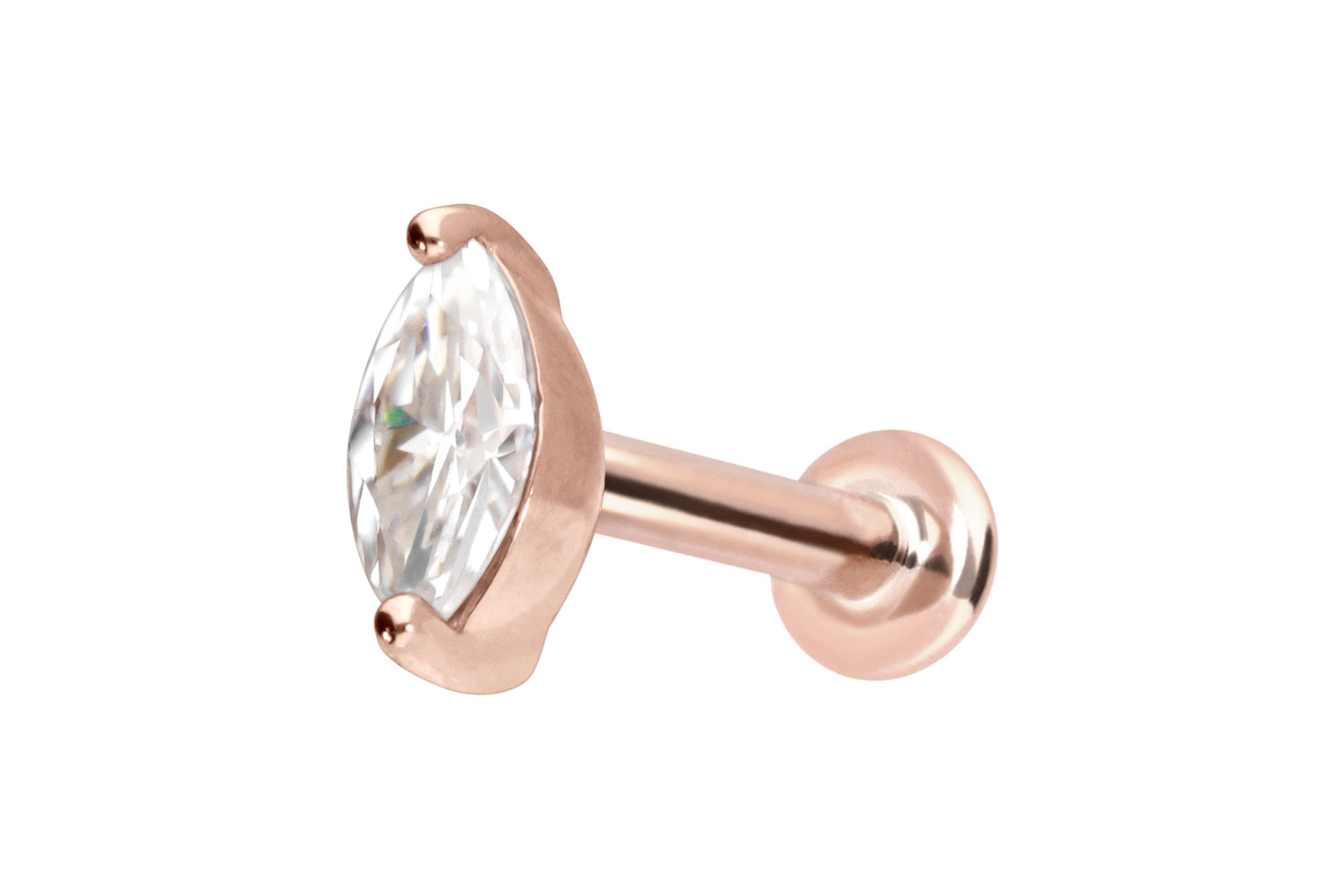 14 Karat Gold Labret Piercing mit Innengewinde MOISSANIT-OVAL